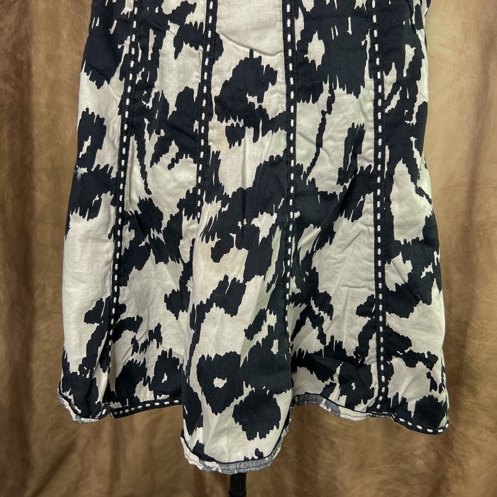 Animal Print Midi Skirt Black & White Abstract Paneled Embroidered Trim Western - Picture 4 of 8